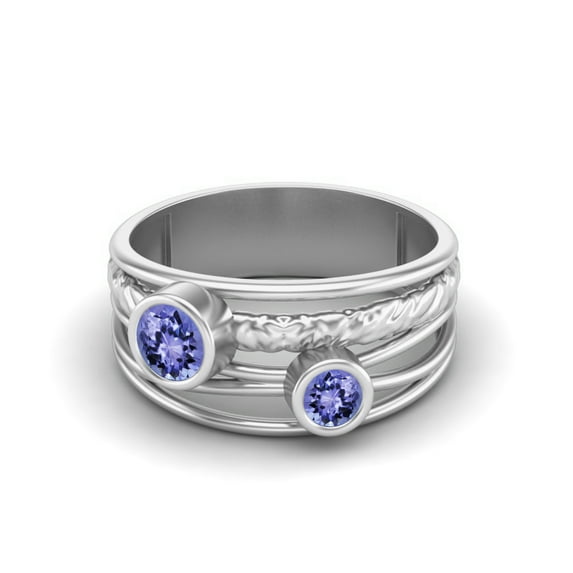 4mm Round Tanzanite Handmade Split Shank Band 925 Sterling Silver Dual Stone Women Valentines Day Gifts Ring