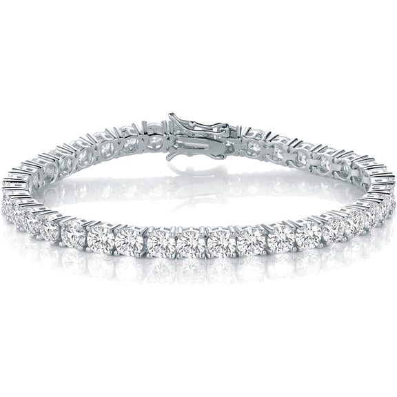 4mm Simulated Diamond Tennis Bracelet for Women 925 Sterling Silver Cubic Zirconia Couples CZ Bangle Bracelet Anklet Mens Best Friendship Hypoallergenic Jewelry Gifts 8.5inches