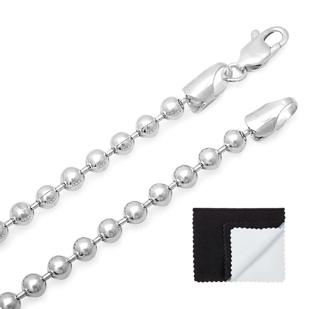 4mm Solid .925 Sterling Silver Ball Ball Chain Necklace, 30 inches