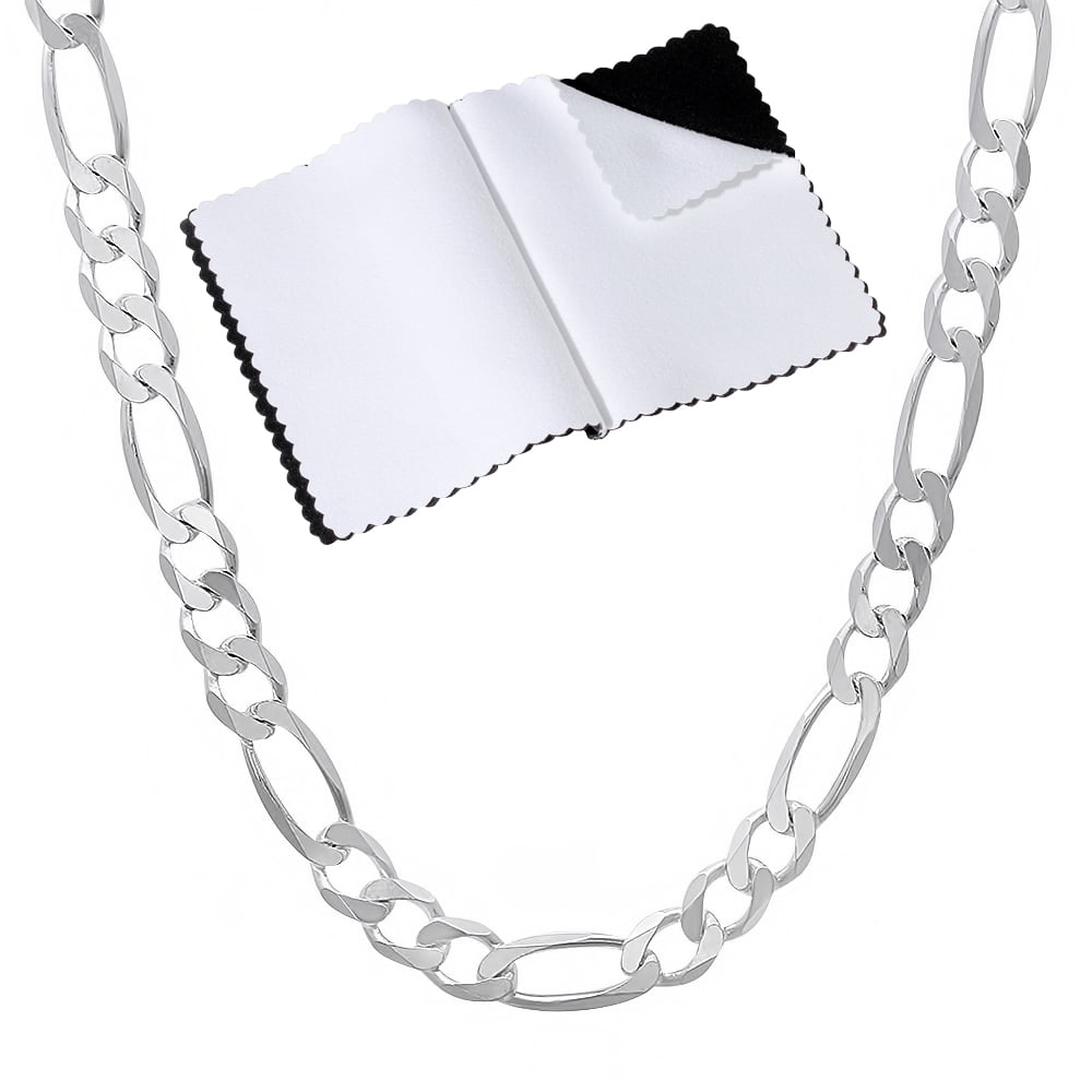 4mm Solid .925 Sterling Silver Flat Figaro Chain Necklace, 21.5 inches