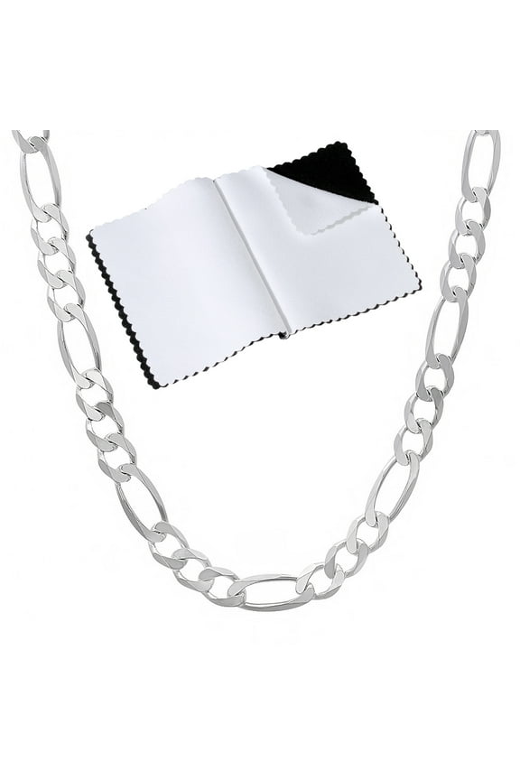4mm Solid .925 Sterling Silver Flat Figaro Chain Necklace, 21.5 inches