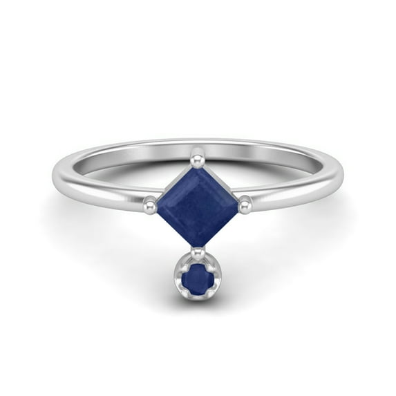 4mm Square Blue Sapphire 925 Sterling Silver Women Valentines Day Gifts Stackable Ring