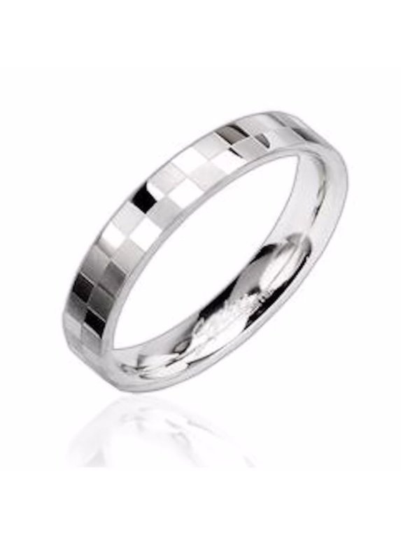 4mm Stainless Steel Checkerboard Pattern Polished Wedding Band Ring