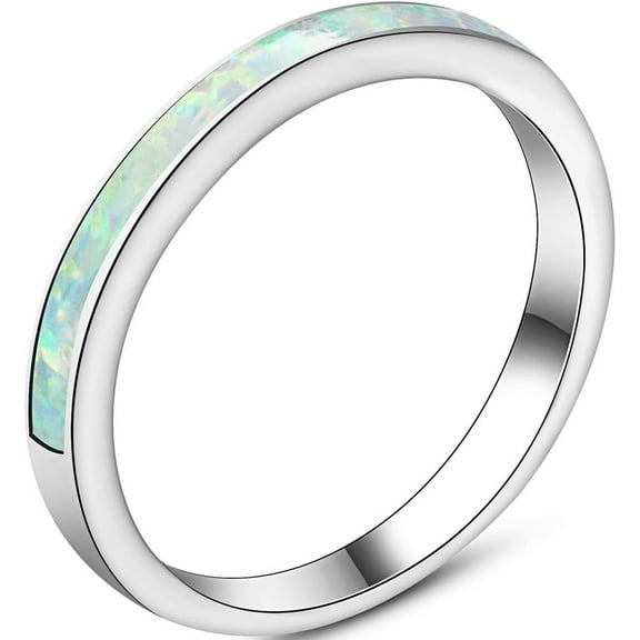 4mm Stainless Steel Fire Opal Inlay Half Eternity Wedding Band Ring