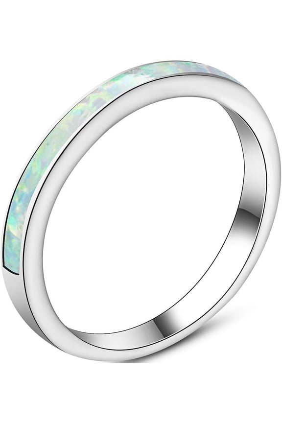 4mm Stainless Steel Fire Opal Inlay Half Eternity Wedding Band Ring