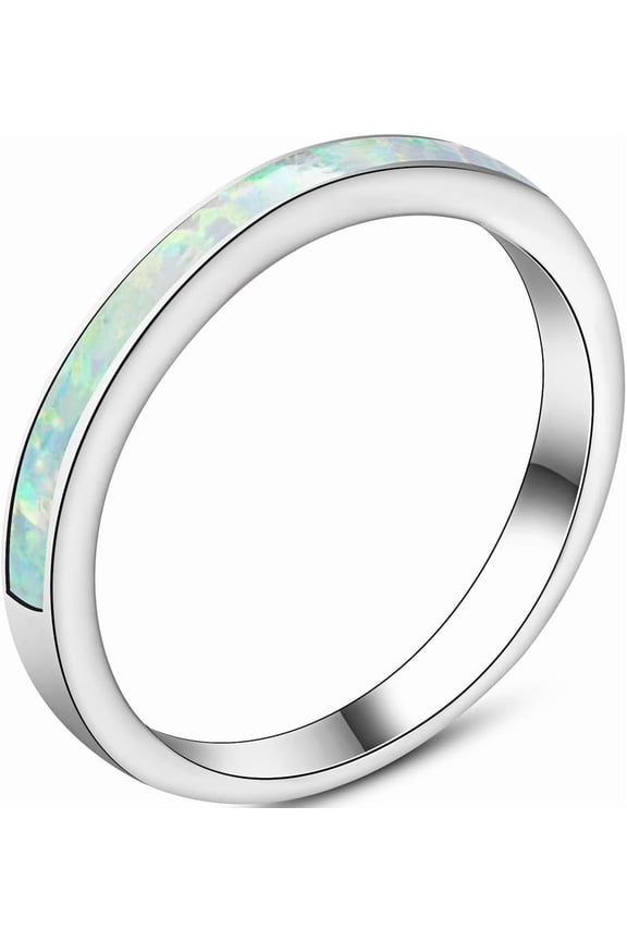 4mm Stainless Steel Fire Opal Inlay Half Eternity Wedding Band Ring