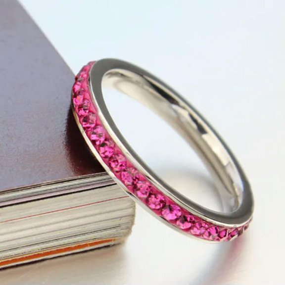 4mm Stainless Steel Multi-color CZ Band Men Womens Wedding Party Ring Size 7-11