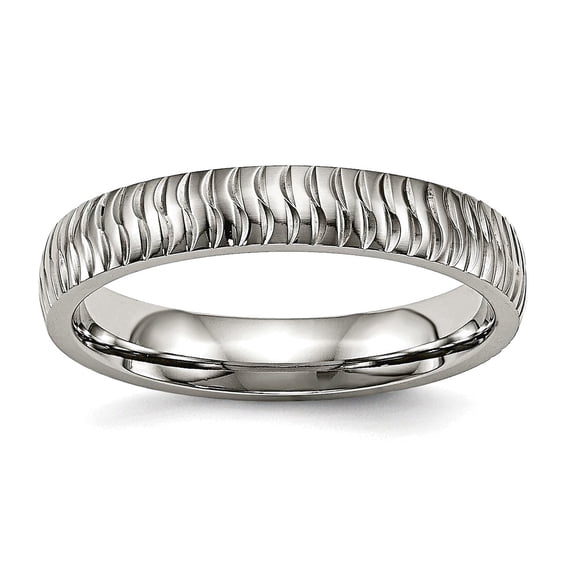 4mm Stainless Steel Polished Textured Ring Size 12 Ring for Women
