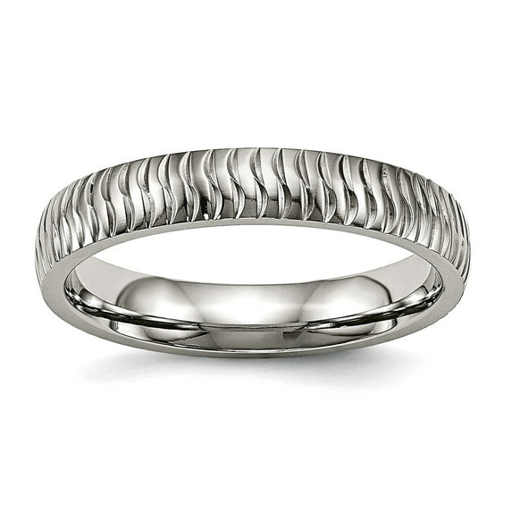 4mm Stainless Steel Polished Textured Ring Size 8 Ring for Women
