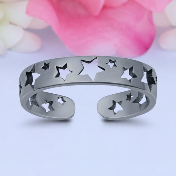 4mm - Stars Toe Band Ring 925 Sterling Silver Thin Adjustable Stylish Rings for Women