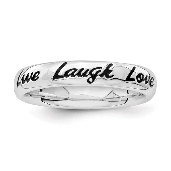 4mm Sterling Silver Stackable Enamel Live Laugh Love Ring - 3.9 Grams - Size 7