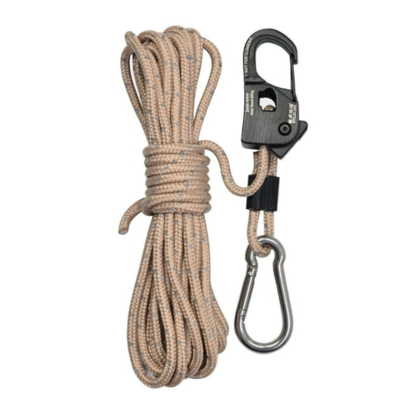 4mm Tent Guy Rope with Pulley Aluminum Alloy Self Locking Adjuster, Tent Tie Downs Rope, Hanger Guide Rope for Tent Gardening Khaki
