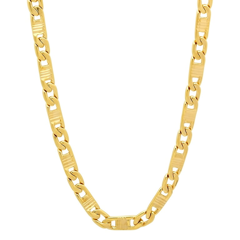 4mm Textured 14k Yellow Gold Plated Flat Mariner Chain Necklace 24 inches Walmart