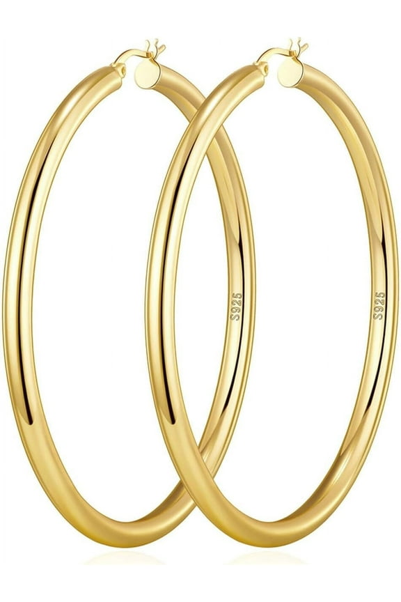 4mm Thick Gold Chunky Earrings Steling Silver Post Hoops Earrings For Women Hollow Tube Hoops Earrings Thick Gold Hoop Earrings Hypoallergenic Lightweight Gold Hoop Large Earrings 20/30/40/50/60MM