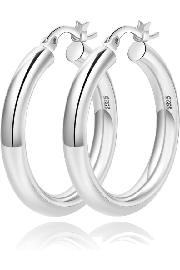 4mm Thick Gold Chunky Earrings Steling Silver Post Hoops Earrings For Women Hollow Tube Hoops Earrings Thick Gold Hoop Earrings Hypoallergenic Lightweight Gold Hoop Large Earrings 20/30/40/50/60MM