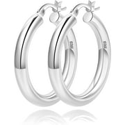 FODIMON 4mm Thick Gold Chunky Earrings Steling Silver Post Hoops Earrings For Women Hollow Tube Hoops Earrings Thick Gold Hoop Earrings Hypoallergenic Lightweight Gold Hoop Large Earrings 20/30/40/50/60MM