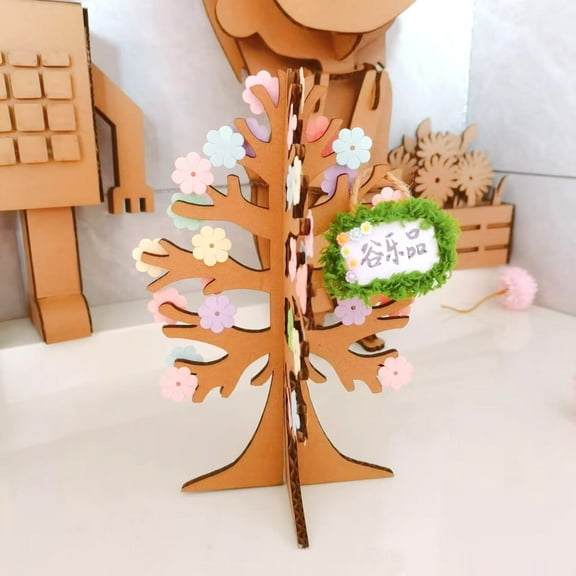 4mm Thickness Corrugated Cardboard 3D Tree +Mix Color 2CM/0.8 inch Flower Paper Small Flower+1 piece Glue Pen Handcraft DIY Material for Children's Kindergartens