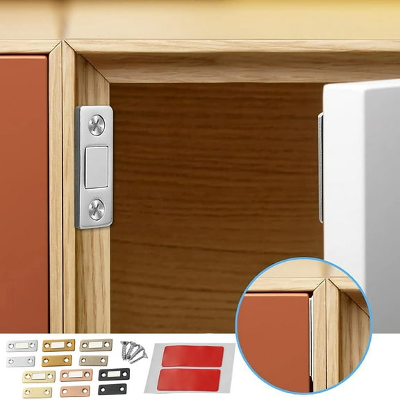 4mm Thin Magnetic Sliding Door Catch - Stainless Steel Cabinet Door Holder with Adhesive & Screws for Wardrobe, Kitchen, Drawer, Cupboard - 1 Pack