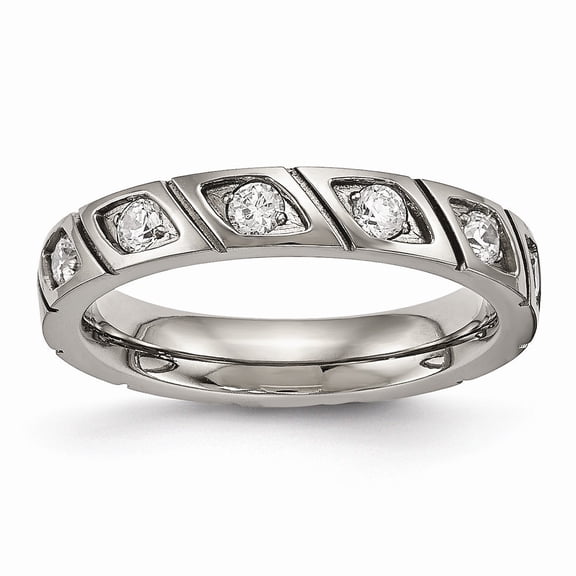 4mm Titanium Polished Grooved Cubic Zirconia Ring - Size 6.5