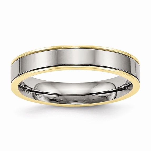 4mm Titanium Polished Yellow Ip Grooved Comfort Back Ring - Size 8