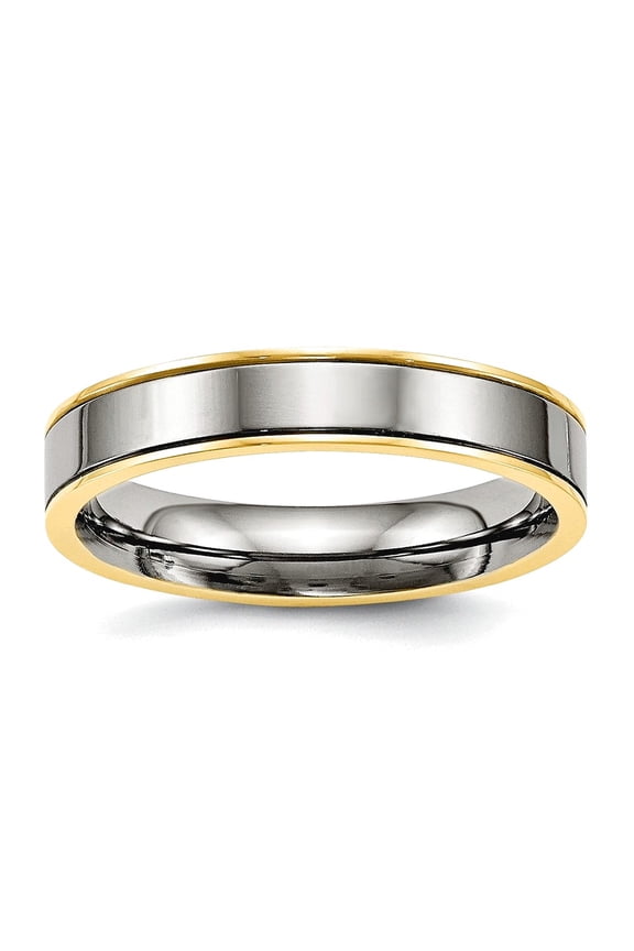 4mm Titanium Polished Yellow Ip Grooved Comfort Back Ring Size 9.5 Ring for Women