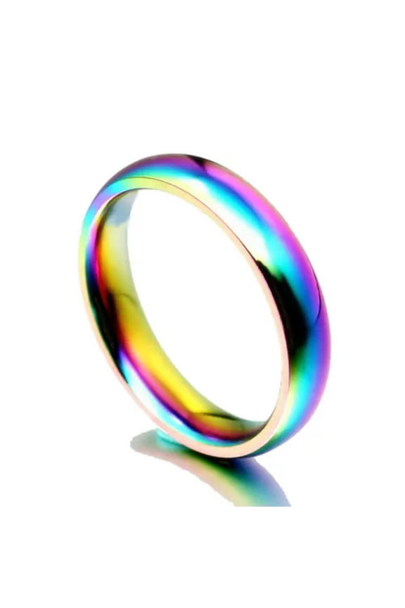 4mm Titanium Steel Men Women Bands Silver/Rose Gold/Black/Rainbow Ring Size 5-13