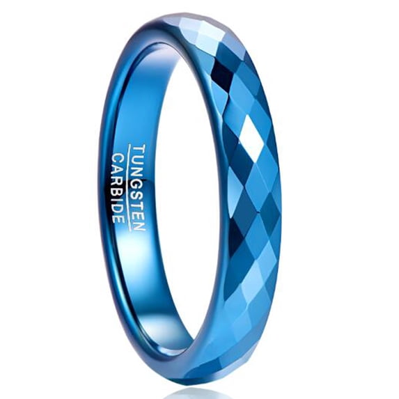 4mm Tungsten Carbide Ring Wedding Bands for Women Blue Polished Finish Faceted Wedding Ring Size 6-13