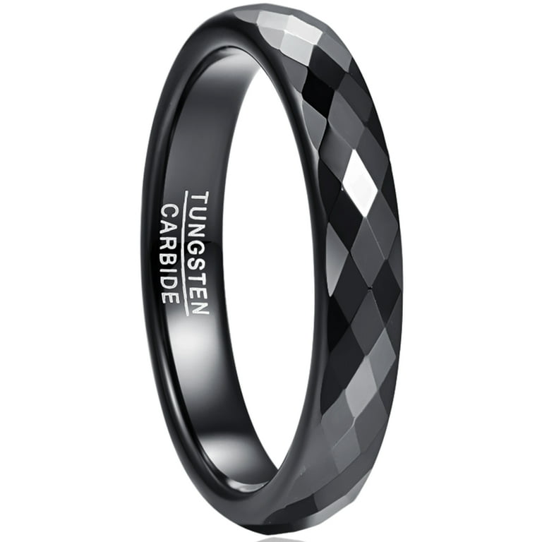 Black Tungsten Faceted Wedding Band Personalized Tungsten Ring 4mm Tungsten Band store