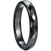 JQUEEN 4mm Tungsten Carbide Ring for Men Women Black Polished Faceted Wedding Band Comfort Fit Size 9
