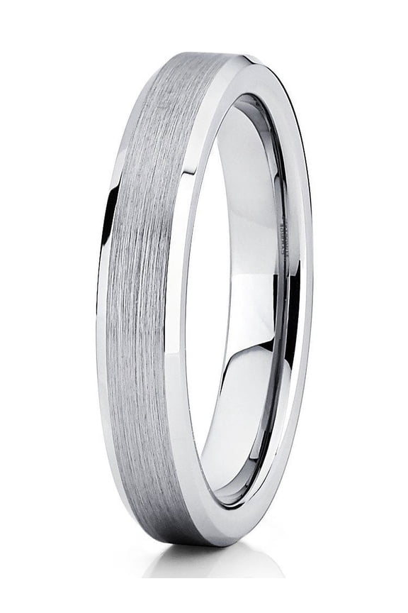 4mm Tungsten Ring Silver Gray Tungsten Wedding Band Brushed Tungsten Carbide Ring Ladies Women Classic Band 9