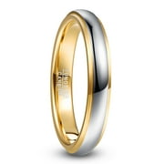 JQUEEN 4mm Tungsten Rings for Men Women Gold Silver Two-Tone Wedding Bands Step Edges Comfort Fit Size 5-12