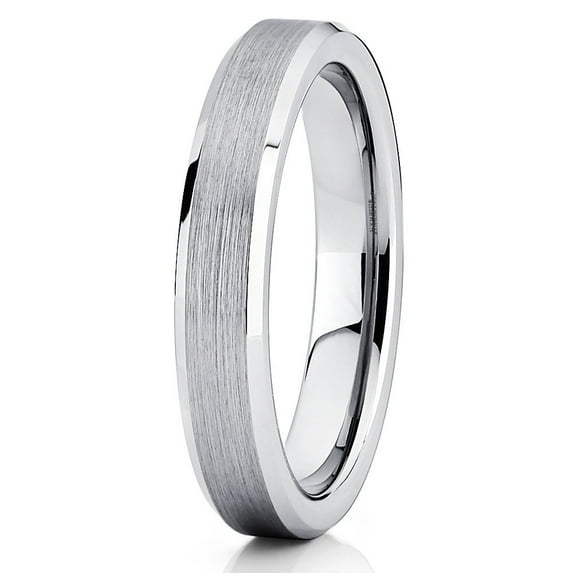 4mm Tungsten Wedding Band Gray Tungsten Carbide Ring Brushed Pipe Cut Unisex Comfort Fit