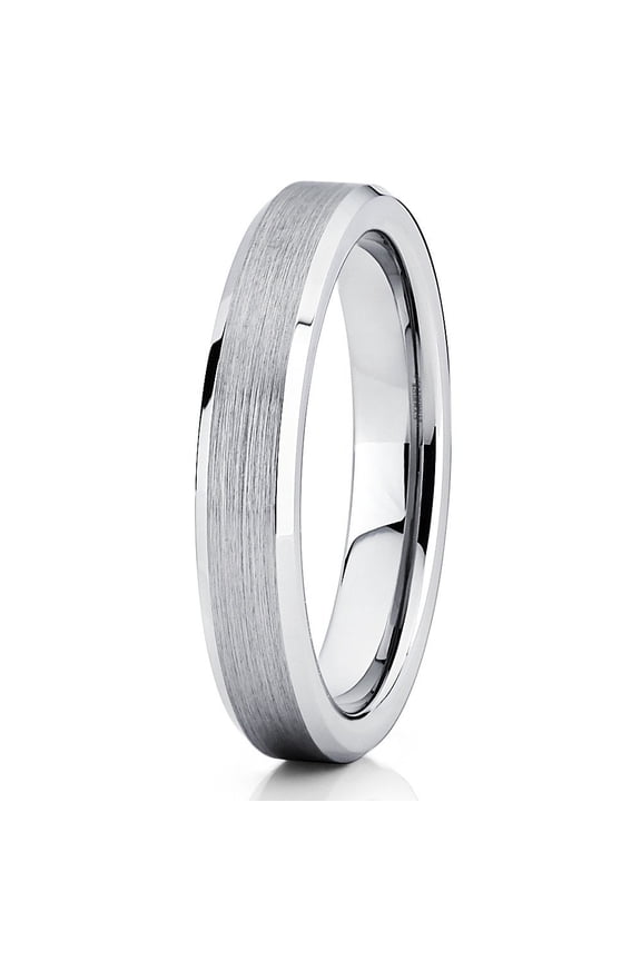 4mm Tungsten Wedding Band Gray Tungsten Carbide Ring Brushed Pipe Cut Unisex Comfort Fit