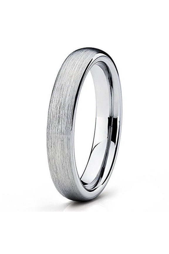 4mm Tungsten Wedding Band Gray Tungsten Ring Brushed Dome Tungsten Band Men & Women Comfort Fit