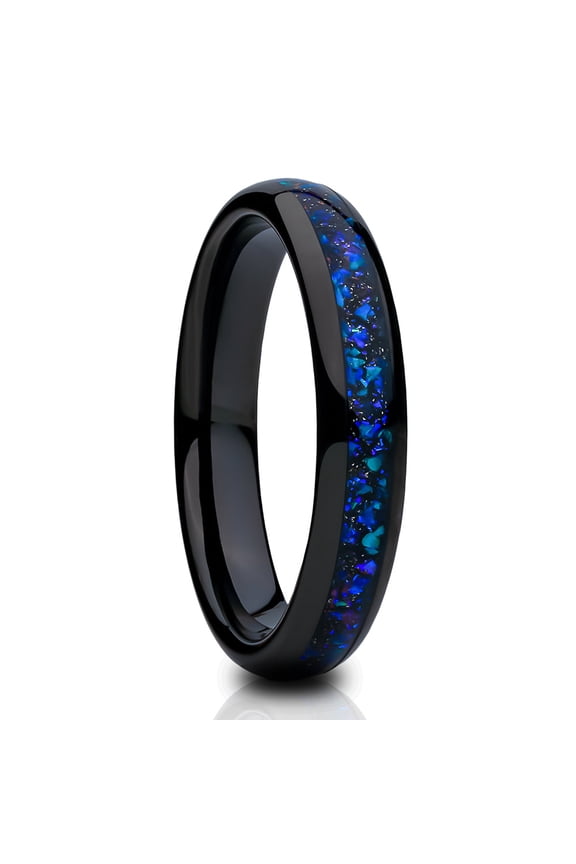 4mm Tungsten Wedding Ring,Galaxy Opal Wedding Ring,Tungsten Carbide Ring,Engagement Ring,Blue Opal Ring,Comfort Fit Ring