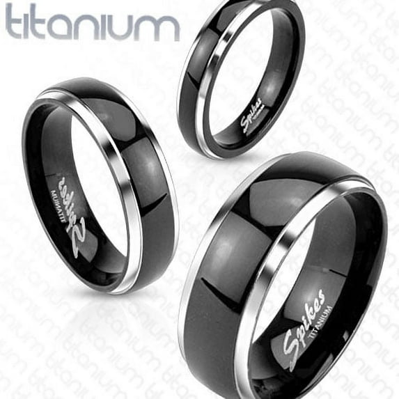 4mm Two Tone Solid Titanium Dome Band Ring w/Black IP Center (SIZE: 6)