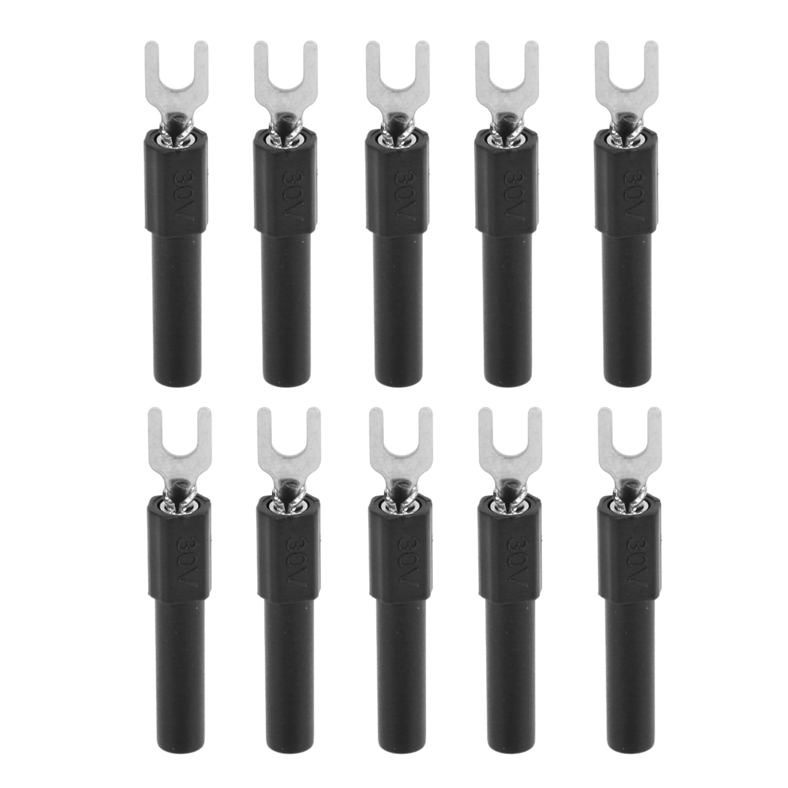 4mm U-Shape Wire Connectors, 10-Pack Black Fork Spade Terminals for