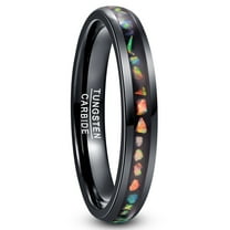 4mm Unisex Black Tungsten Rings Inlaid with Crushed Created-Opal Wedding Engagement Band