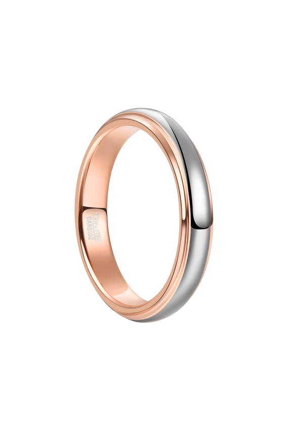 4mm Unisex Rose Gold and Silver Two-Tone Tungsten Rings Wedding Band Step Edges Dome Style