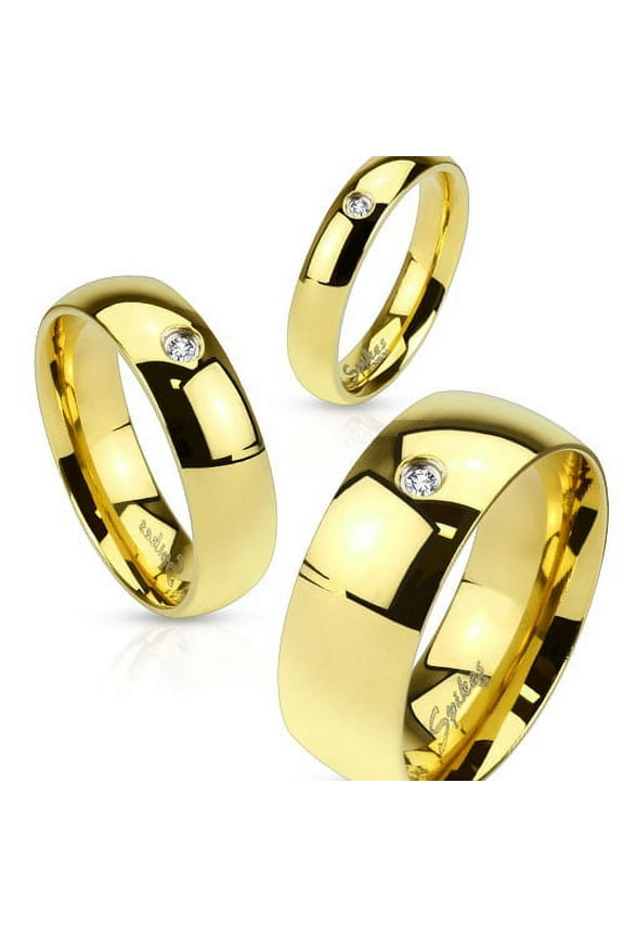 4mm Wedding Band Women's Ring Gold IP Stainless Steel with CZ (SIZE: 5)