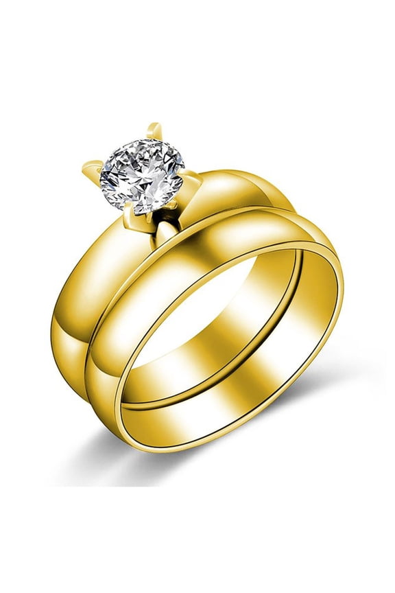 4mm Wedding Ring Set for Women Stainless Steel Engagement Ring and Band Ginger Lyne Collection