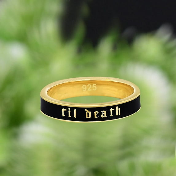4mm Wide Til Death Black Enamel Band Ring | Promise Ring | Anniversary Wedding Ring | Stacking Band | Gift for Her/Him - 925 Sterling Silver