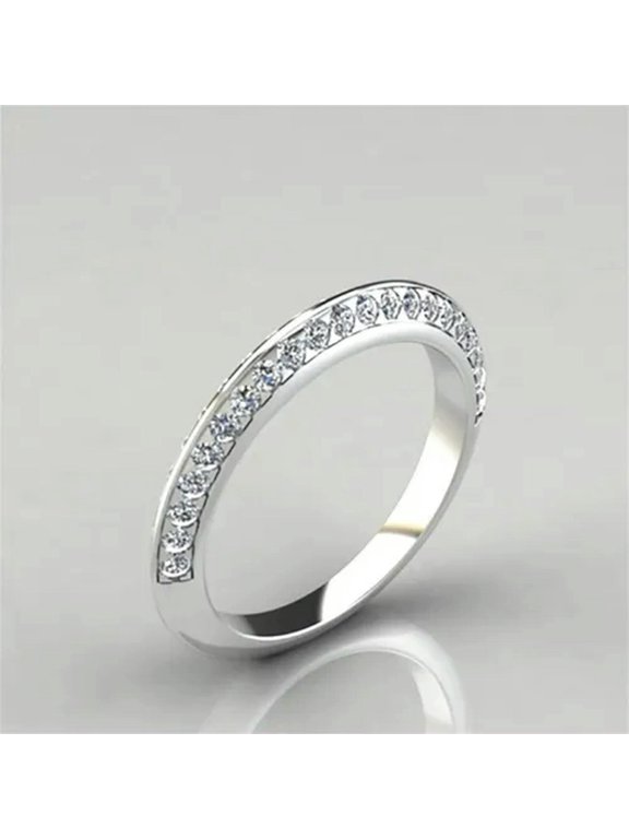 4mm Width Tail Ring White AAA Cz Band Ring Women's White Gold Filled Size 6-10