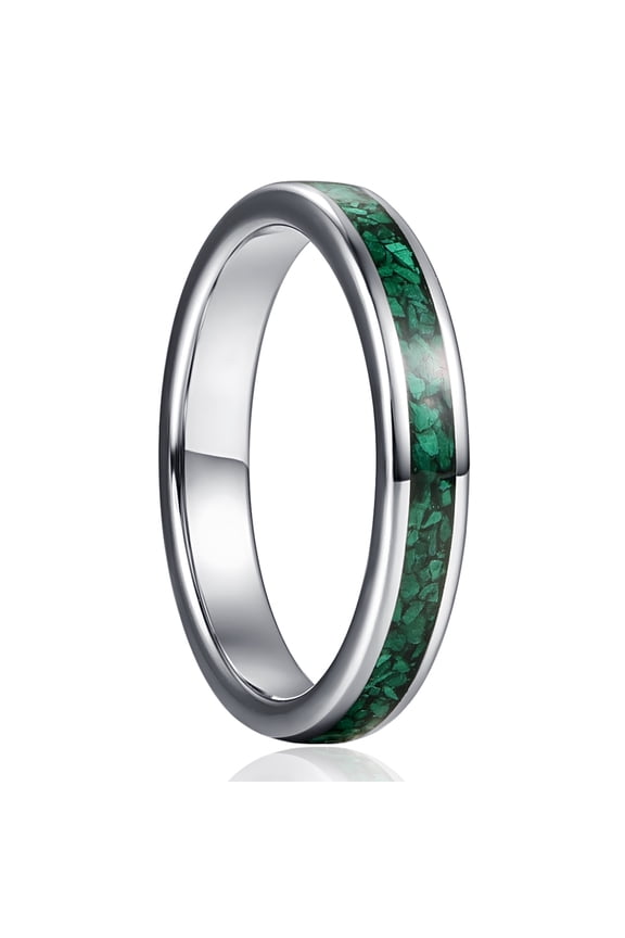 4mm Women's Green Tungsten Rings Dome Wedding Band with Malachite Fragments Inlay