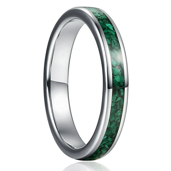 4mm Women's Green Tungsten Rings Dome Wedding Band with Malachite Fragments Inlay