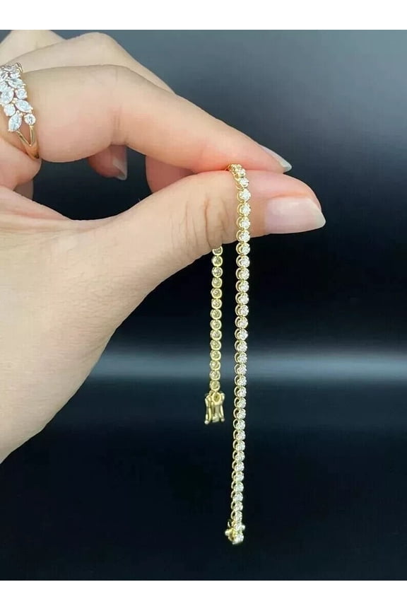 4mm Women's Prett Tennis Bracelet 8Ct Round Cut La Created Diamond In 14K Yellow Gold Plated Silver