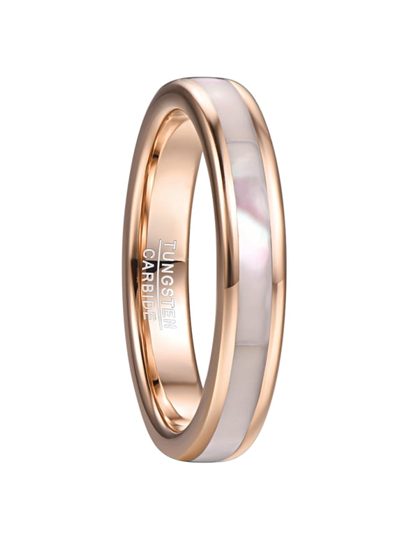 4mm Women's Rose Gold Tungsten Carbide Ring with Mother of Pearl Shell Size 5-10