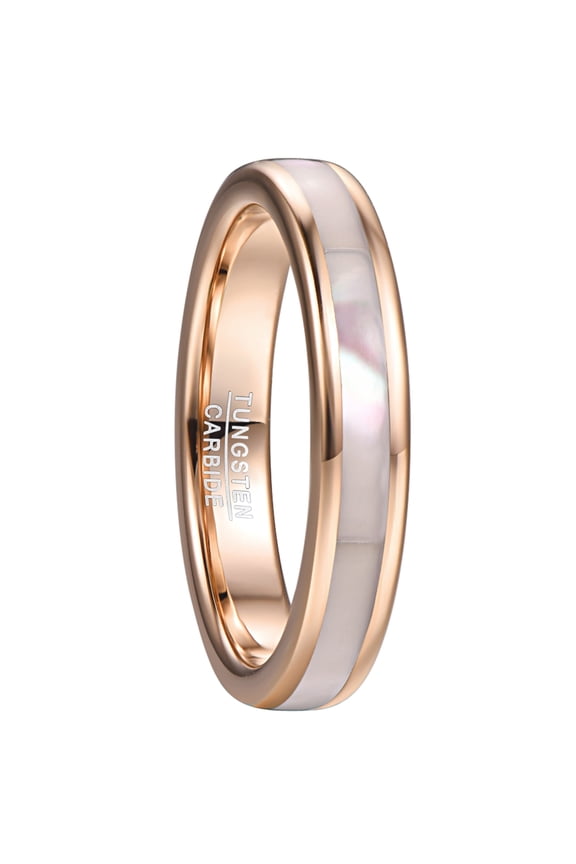 4mm Women's Rose Gold Tungsten Carbide Ring with Mother of Pearl Shell Size 5-10