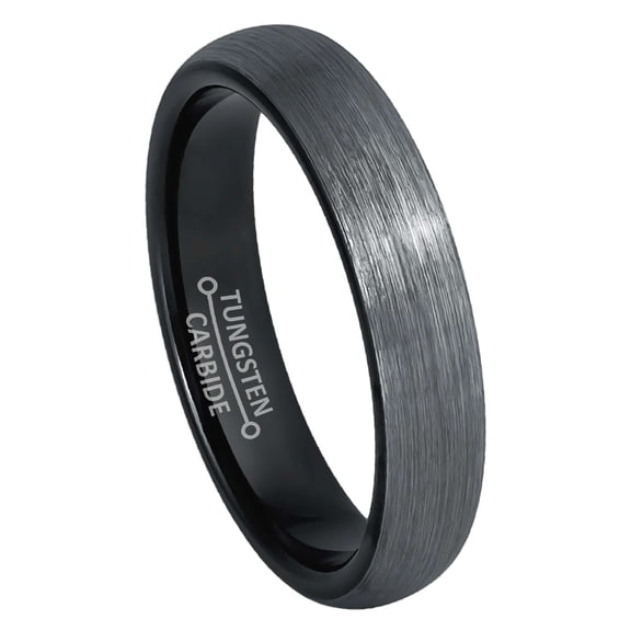 4mm Womens 2-Tone Tungsten Wedding Band, Gun Metal Brushed Finish, Dome Promise Ring - TN1074WAs11