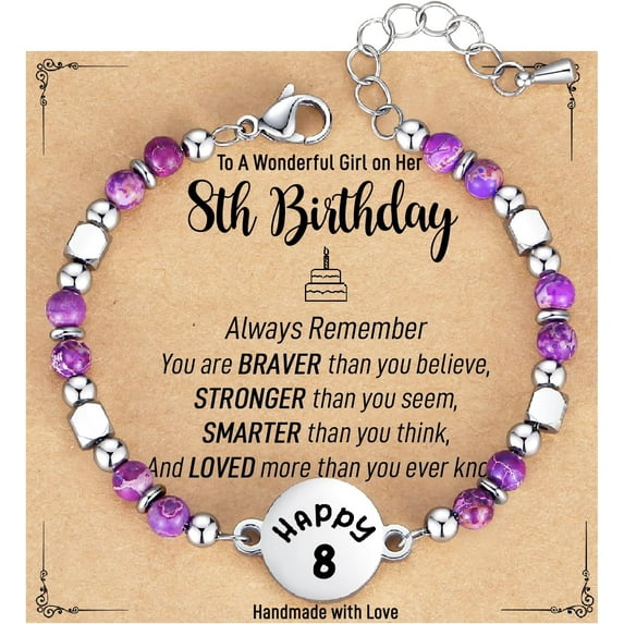 4mm natural stone bracelet with birthday card for 6-21 years old birthday gift for girls daughters granddaughters nieces sisters female friends